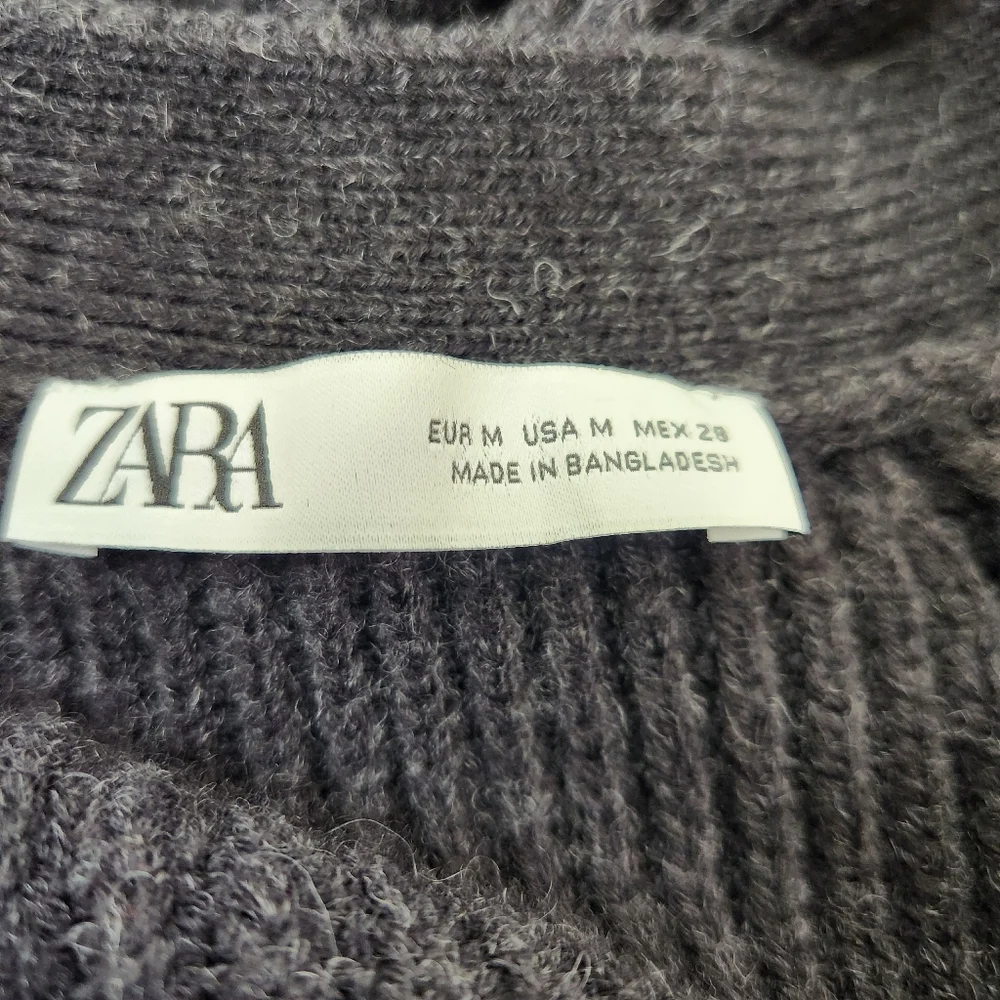 Zara Peplum Ribbed Wool Blend Cardigan Sweater Charcoal Grey Size Medium - Picture 4 of 7